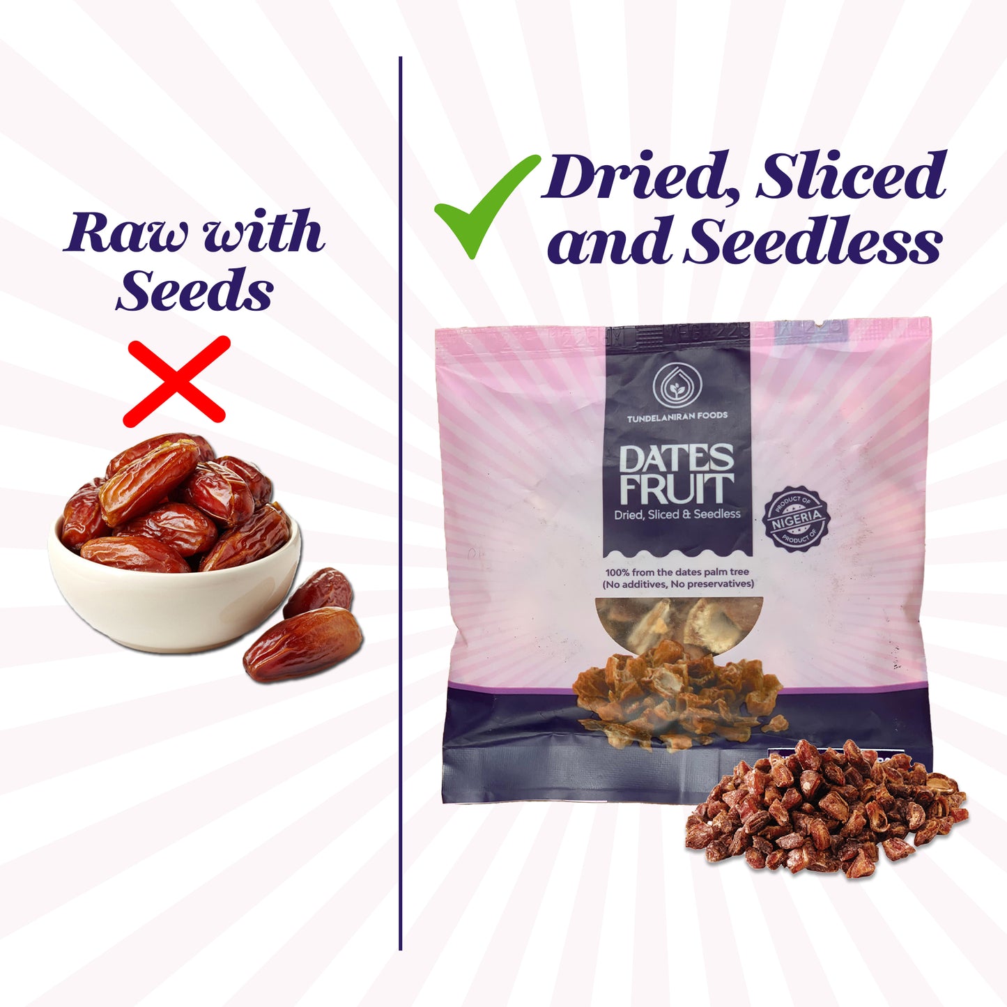 Pitted and Sliced Dates Fruit - Small Pack - TundeLaniran Foods