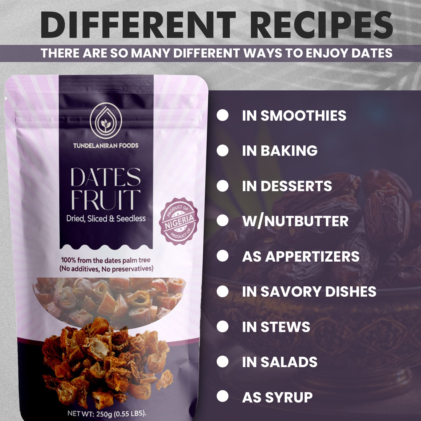 Pitted and Sliced Dates Fruit - Big Pack - TundeLaniran Foods