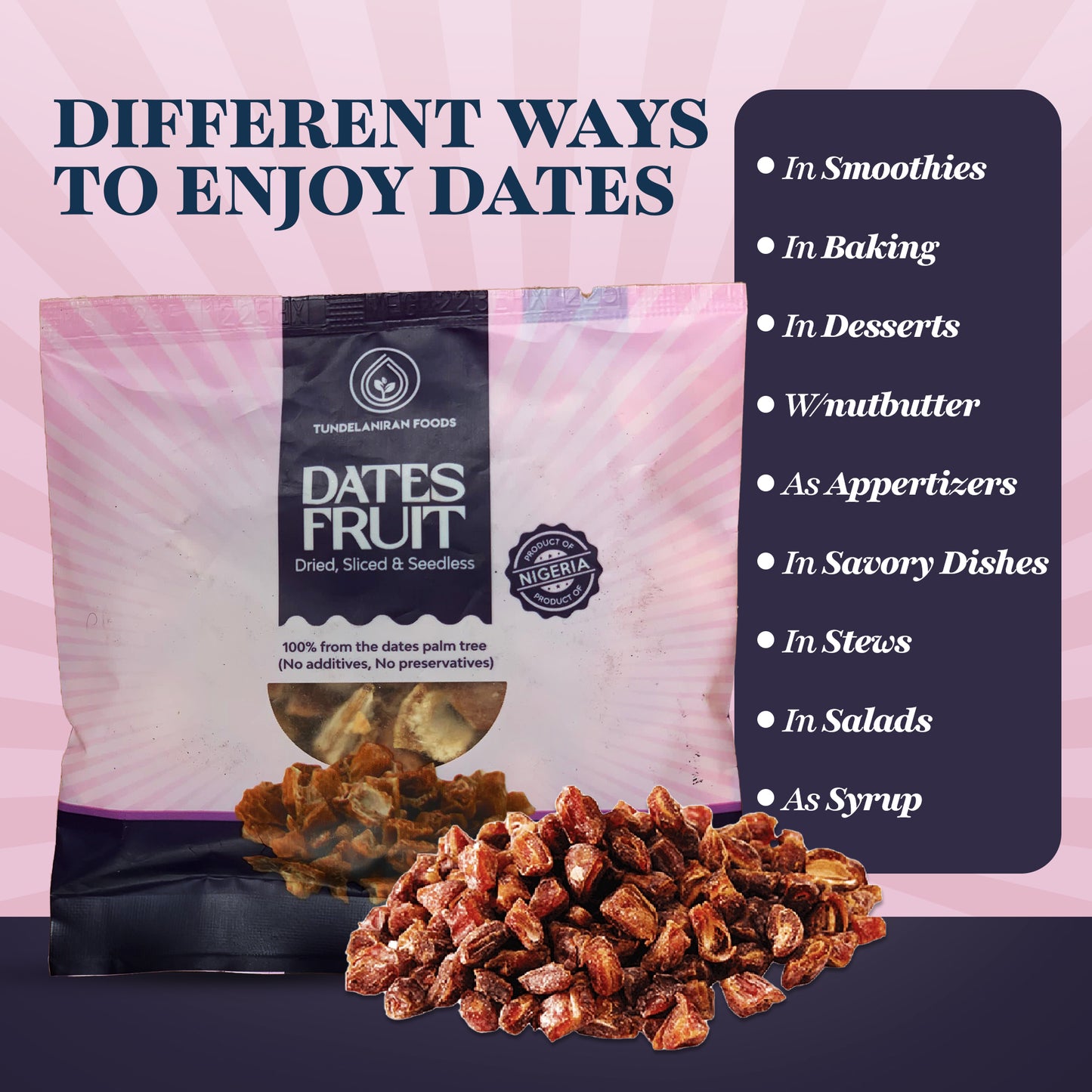 Pitted and Sliced Dates Fruit - Small Pack - TundeLaniran Foods